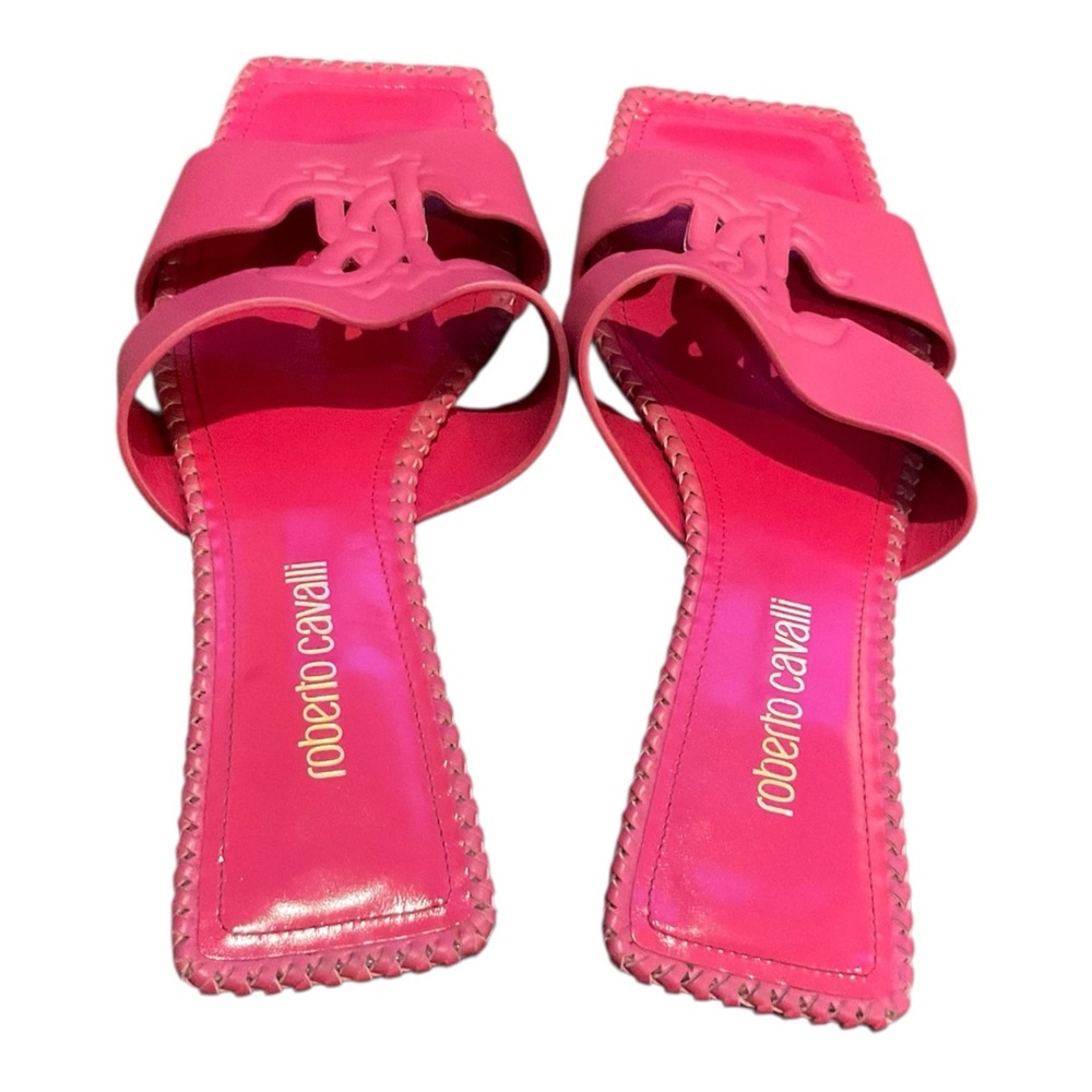Roberto Cavalli Women’s Pink logo-embossed leather slides Flats Size 39 - Picture 6 of 15